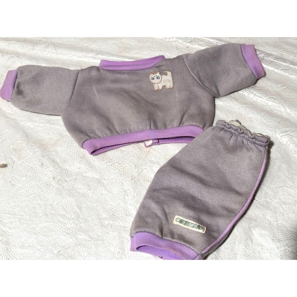Cabbage Patch Kids Lil Jogger Kitty Jogging Suit Grey Purple Trim F6 Vtg 1980's